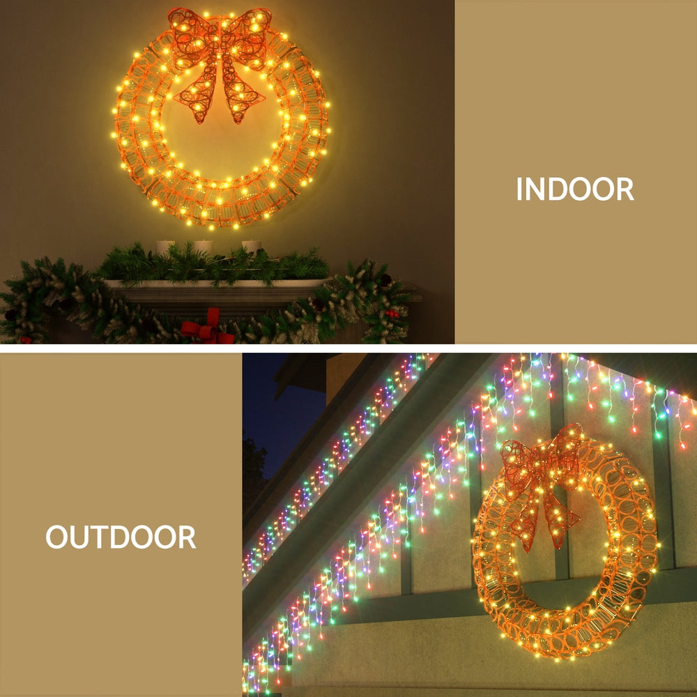 Jingle Jollys Christmas Lights 60cm Motif 160 LED Solar Wreath Xmas Decorations-Occasions > Christmas > Outdoor Decorations & Lights-PEROZ Accessories