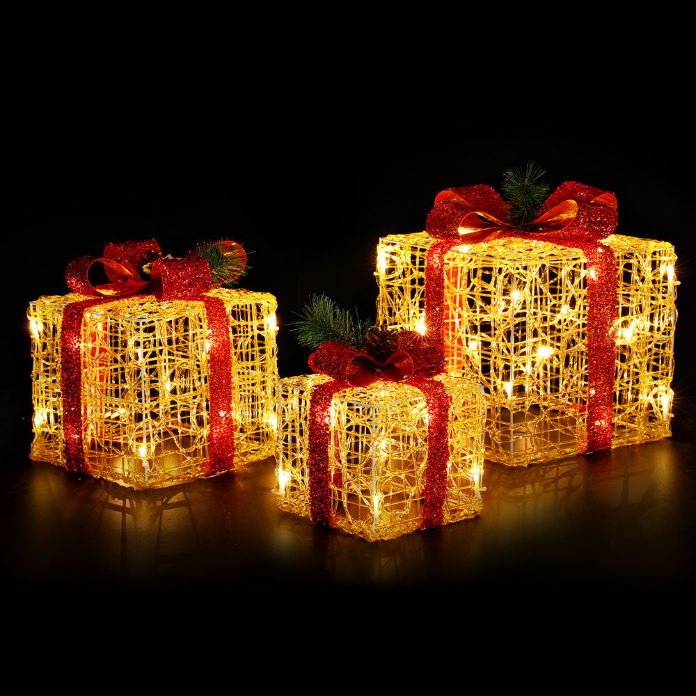 Jingle Jollys Christmas Lights Gift Box Set 3 PCS Set 48 LED Decorations-Occasions > Christmas > Outdoor Decorations & Lights-PEROZ Accessories