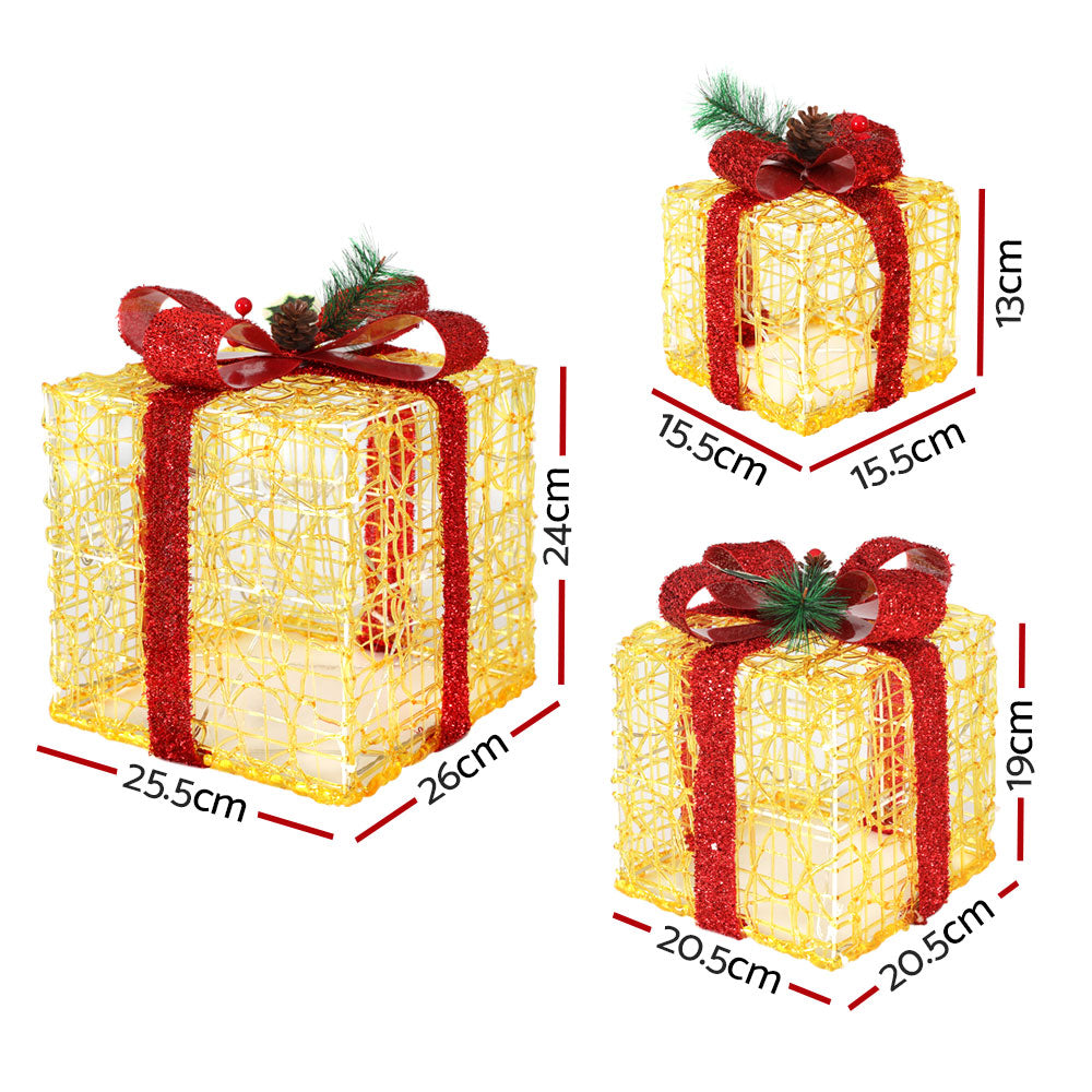 Jingle Jollys Christmas Lights Gift Box Set 3 PCS Set 48 LED Decorations-Occasions > Christmas > Outdoor Decorations & Lights-PEROZ Accessories
