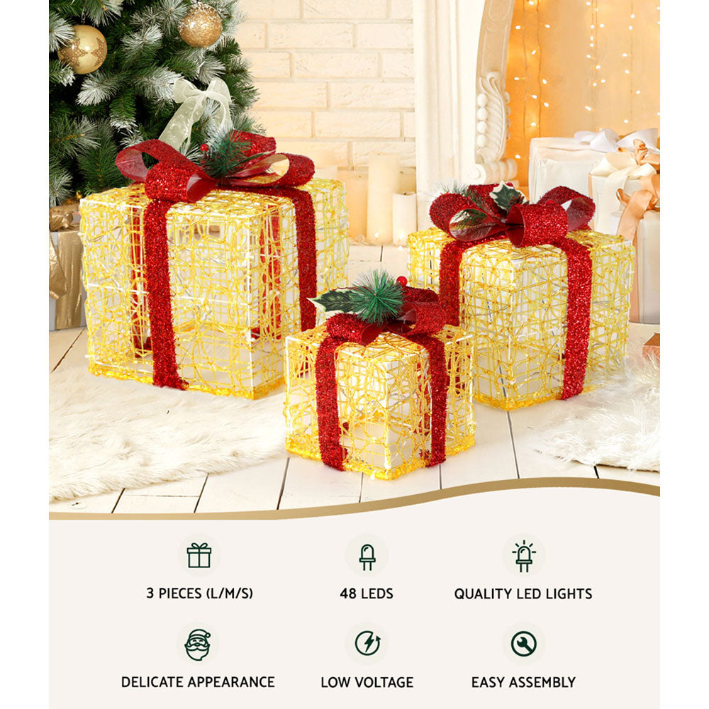 Jingle Jollys Christmas Lights Gift Box Set 3 PCS Set 48 LED Decorations-Occasions > Christmas > Outdoor Decorations & Lights-PEROZ Accessories