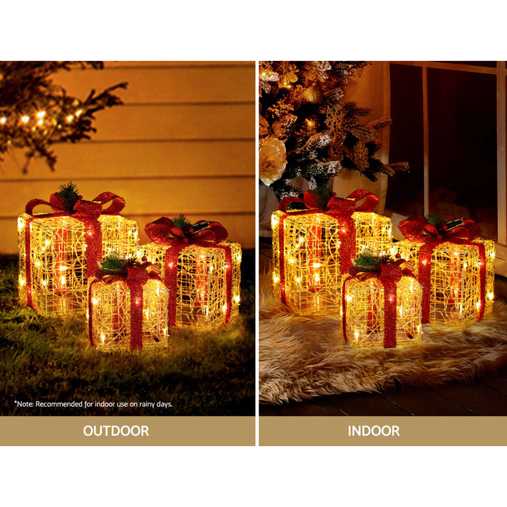Jingle Jollys Christmas Lights Gift Box Set 3 PCS Set 48 LED Decorations-Occasions > Christmas > Outdoor Decorations & Lights-PEROZ Accessories