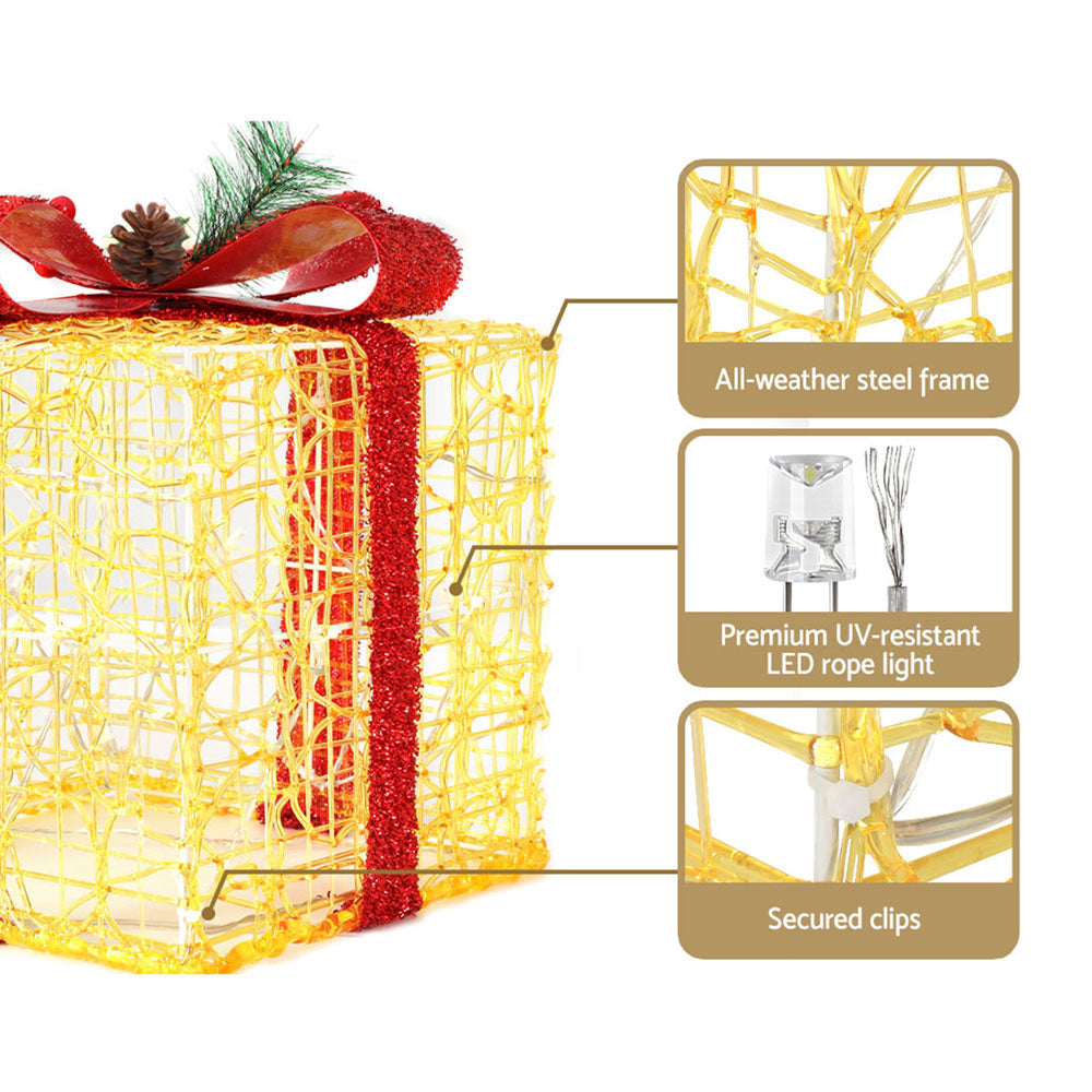 Jingle Jollys Christmas Lights Gift Box Set 3 PCS Set 48 LED Decorations-Occasions > Christmas > Outdoor Decorations & Lights-PEROZ Accessories