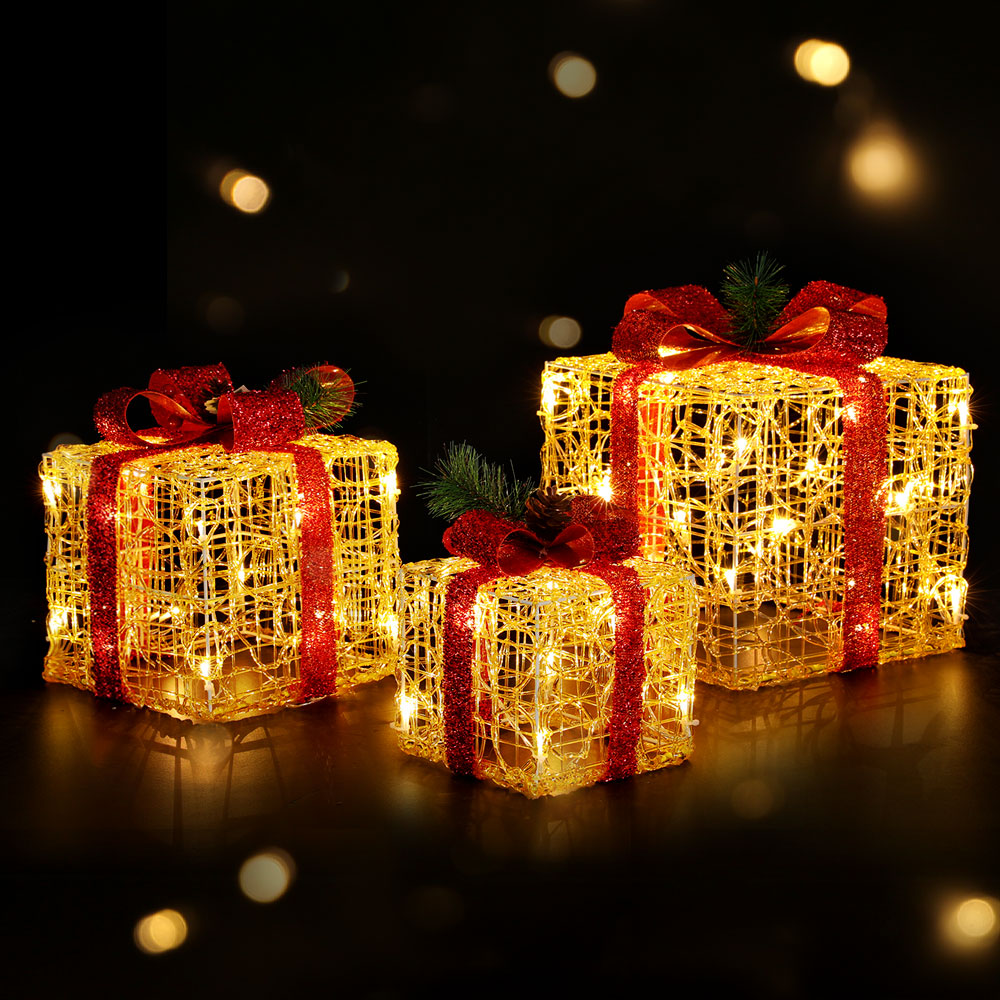 Jingle Jollys Christmas Lights Gift Box Set 3 PCS Set 48 LED Decorations-Occasions > Christmas > Outdoor Decorations & Lights-PEROZ Accessories