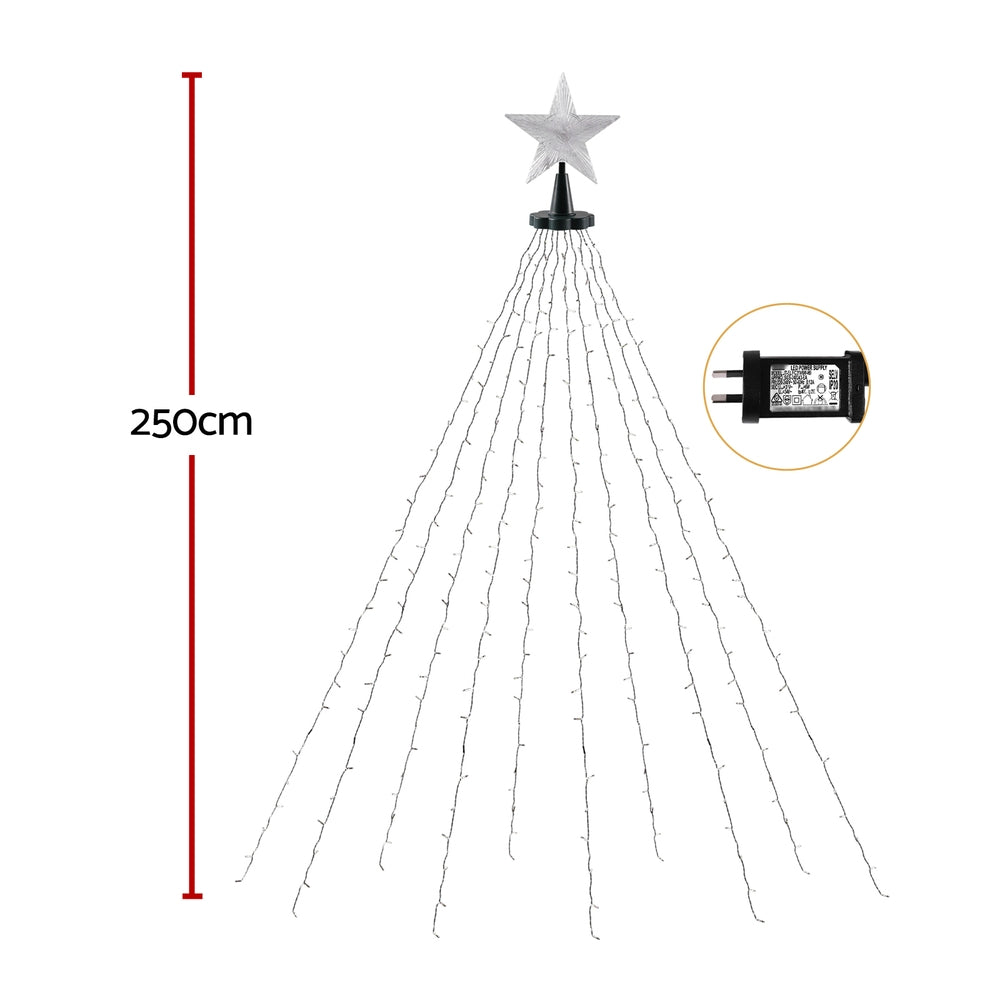 Jingle Jollys 2.5M Christmas Lights Waterfall String Light 300 LED Star Topper-Occasions > Christmas > Outdoor Decorations & Lights-PEROZ Accessories