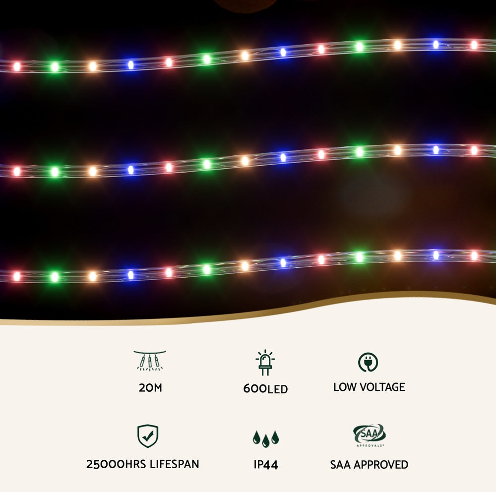 Jingle Jollys 20M Christmas Lights String Rope Light Decoration 600 LED Colorful-Occasions > Christmas > Outdoor Decorations & Lights-PEROZ Accessories