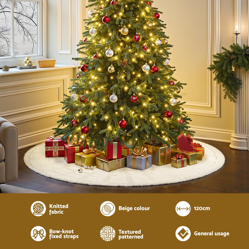 Jingle Jollys Christmas Tree Skirt 120cm Knitted Xmas Tree Ornaments Decor Beige-Occasions > Christmas > Christmas Decorations-PEROZ Accessories
