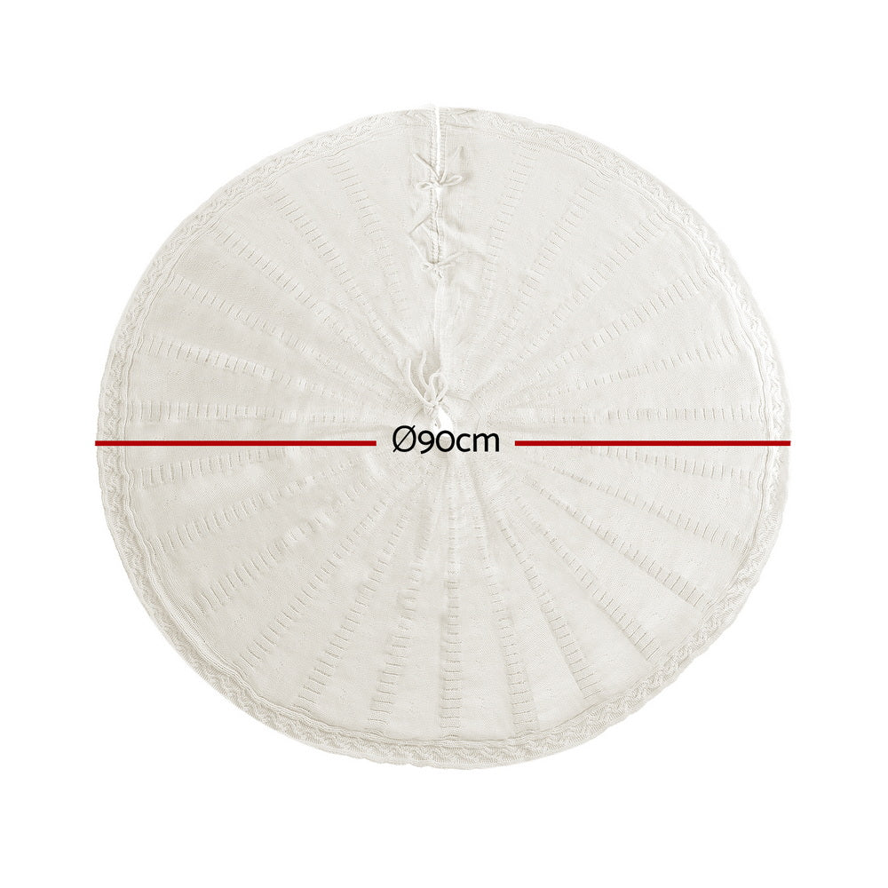 Jingle Jollys Christmas Tree Skirt 90cm Knitted Fabric Xmas Ornament Decor Beige-Occasions > Christmas > Christmas Decorations-PEROZ Accessories