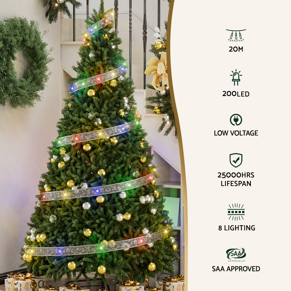 Jingle Jollys 20M Christmas Lights Fairy Ribbon Light 200 LED Xmas Decor Colored-Occasions > Christmas > Outdoor Decorations & Lights-PEROZ Accessories