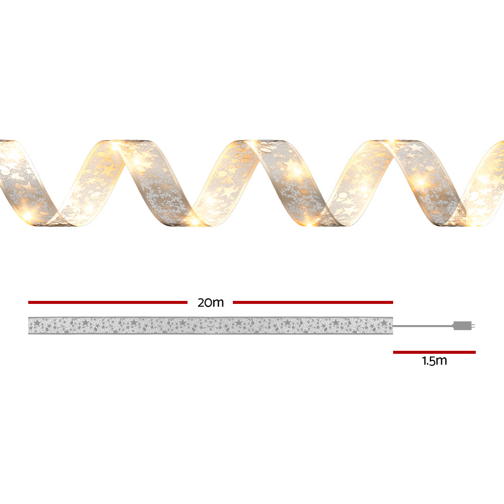 Jingle Jollys 20M Christmas Lights Fairy Ribbon Light 200 LED Xmas Decor Warm-Occasions > Christmas > Outdoor Decorations & Lights-PEROZ Accessories