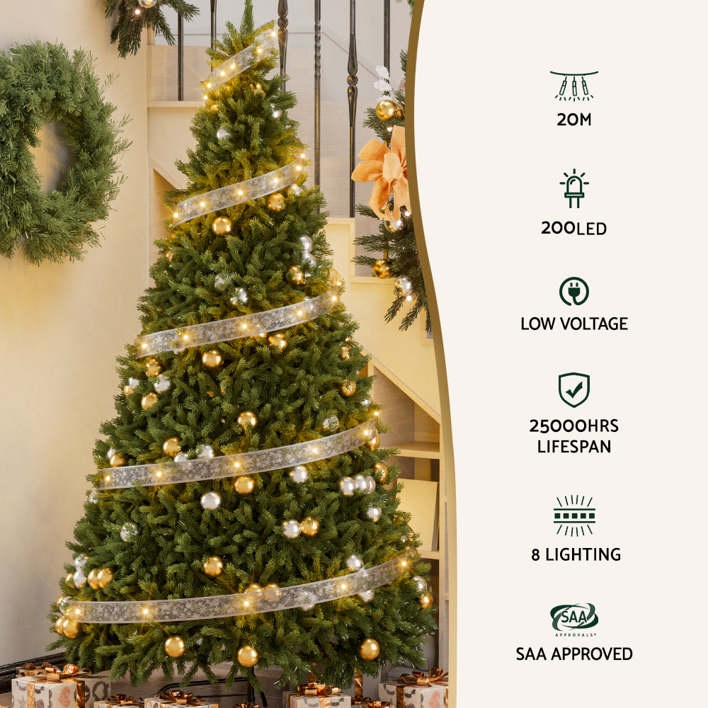 Jingle Jollys 20M Christmas Lights Fairy Ribbon Light 200 LED Xmas Decor Warm-Occasions > Christmas > Outdoor Decorations & Lights-PEROZ Accessories