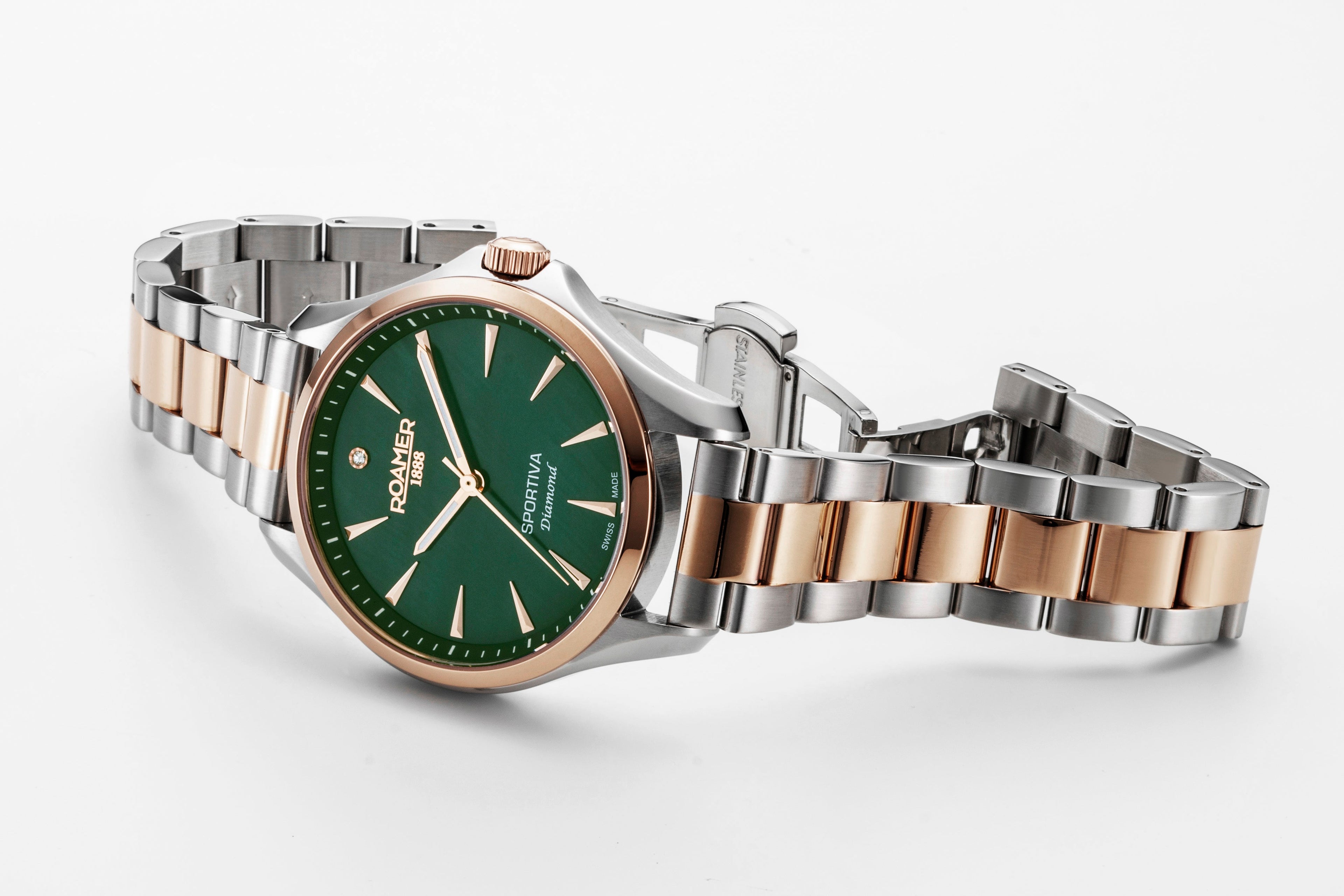 Roamer Swiss Made Sportivo Diamond Two Tone Green Watch-PEROZ Accessories