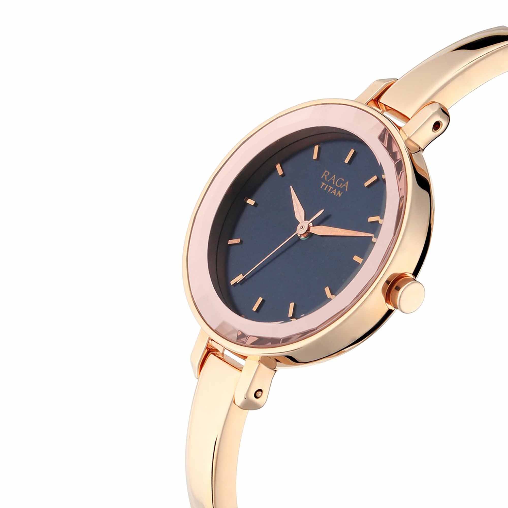 Titan Quartz Analogue Blue Dial Metal Strap Watch for Women-PEROZ Accessories