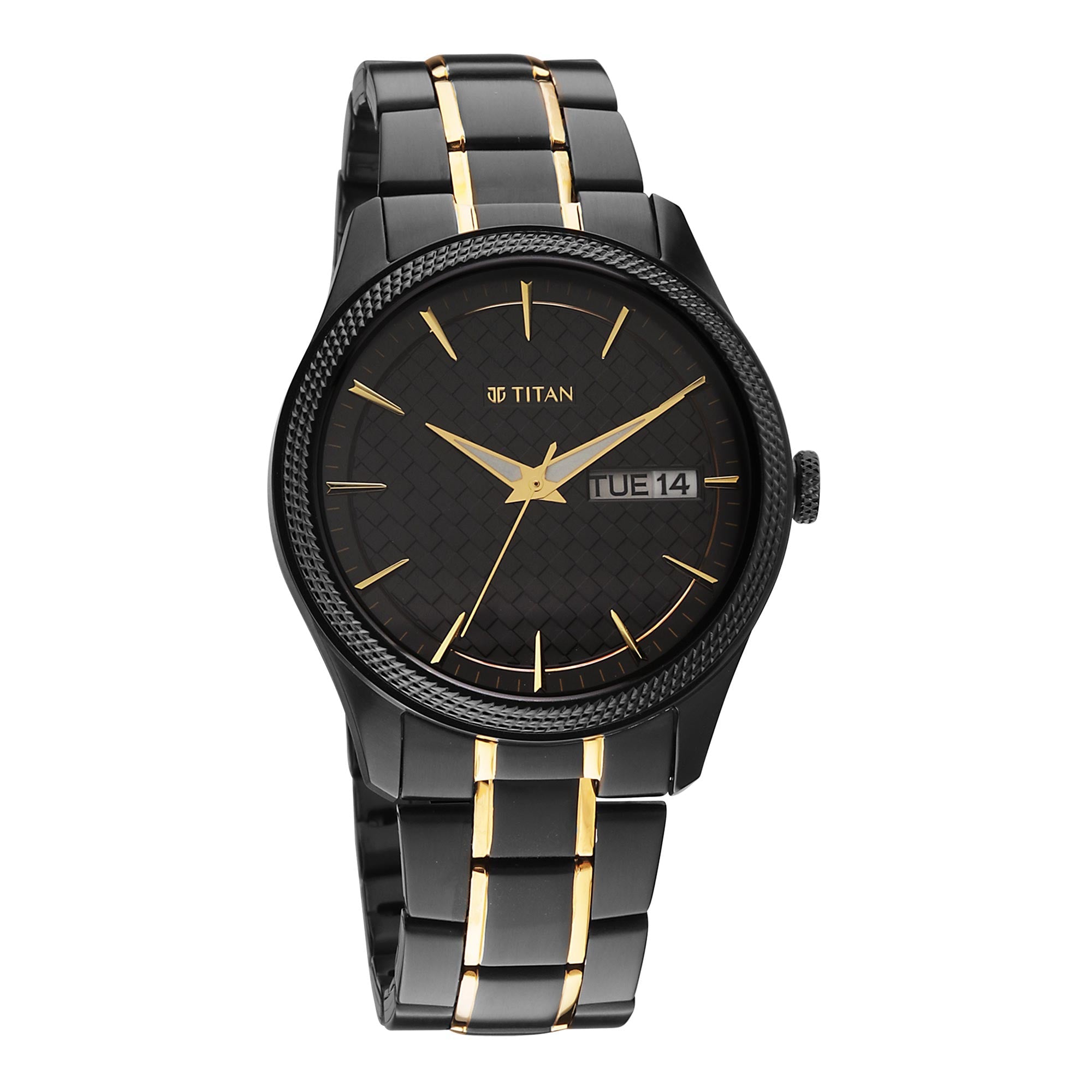 Titan Regalia Opulent Quartz Analogue with Day and Date Black Dial Two Toned Stainless Steel Strap Watch for Men-PEROZ Accessories