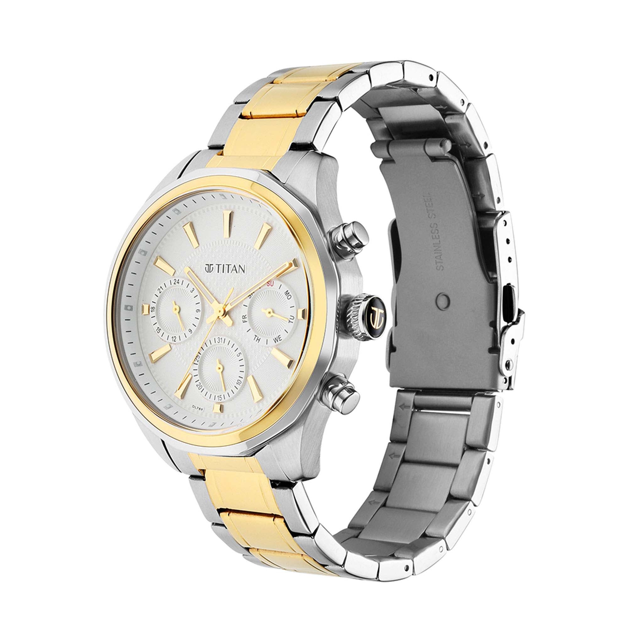 Titan Quartz Multifunction Silver Dial Stainless Steel Strap Watch for Men-PEROZ Accessories