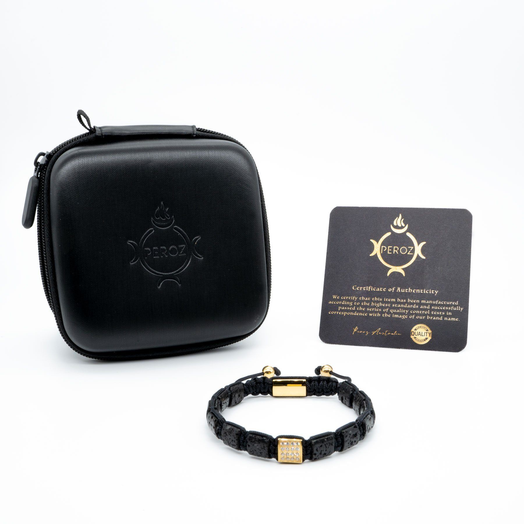 Black Lava Beaded Bracelet with Gold Plated CZ Setting