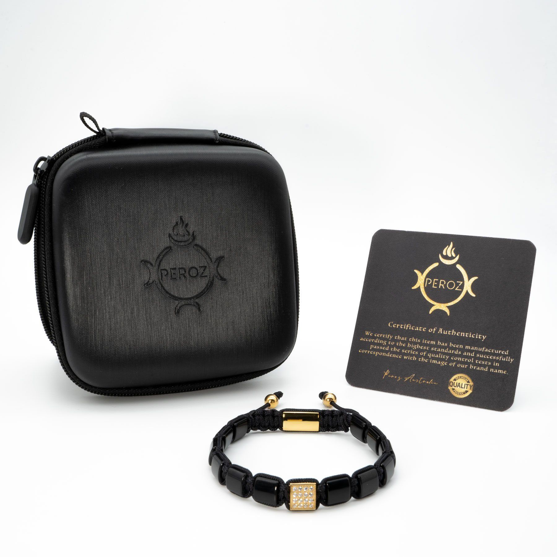 Shiny Onyx Beaded Bracelet with Gold Plated CZ Setting