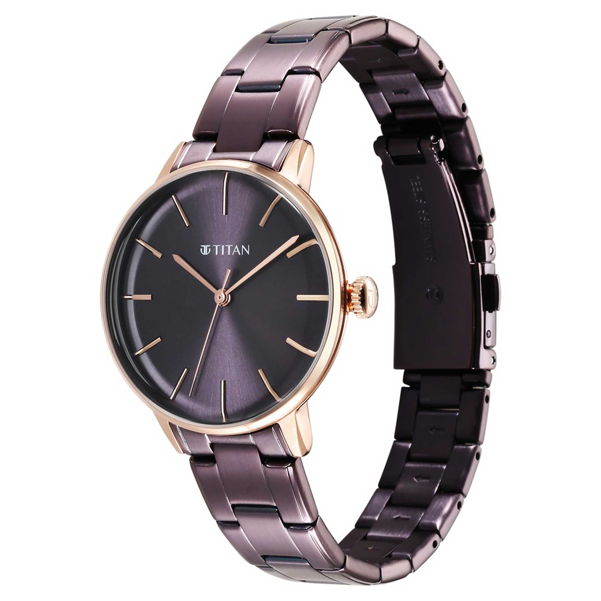 Titan TGIF Quartz Analogue Brown Dial Purple Stainless Steel Strap Watch for Women-PEROZ Accessories