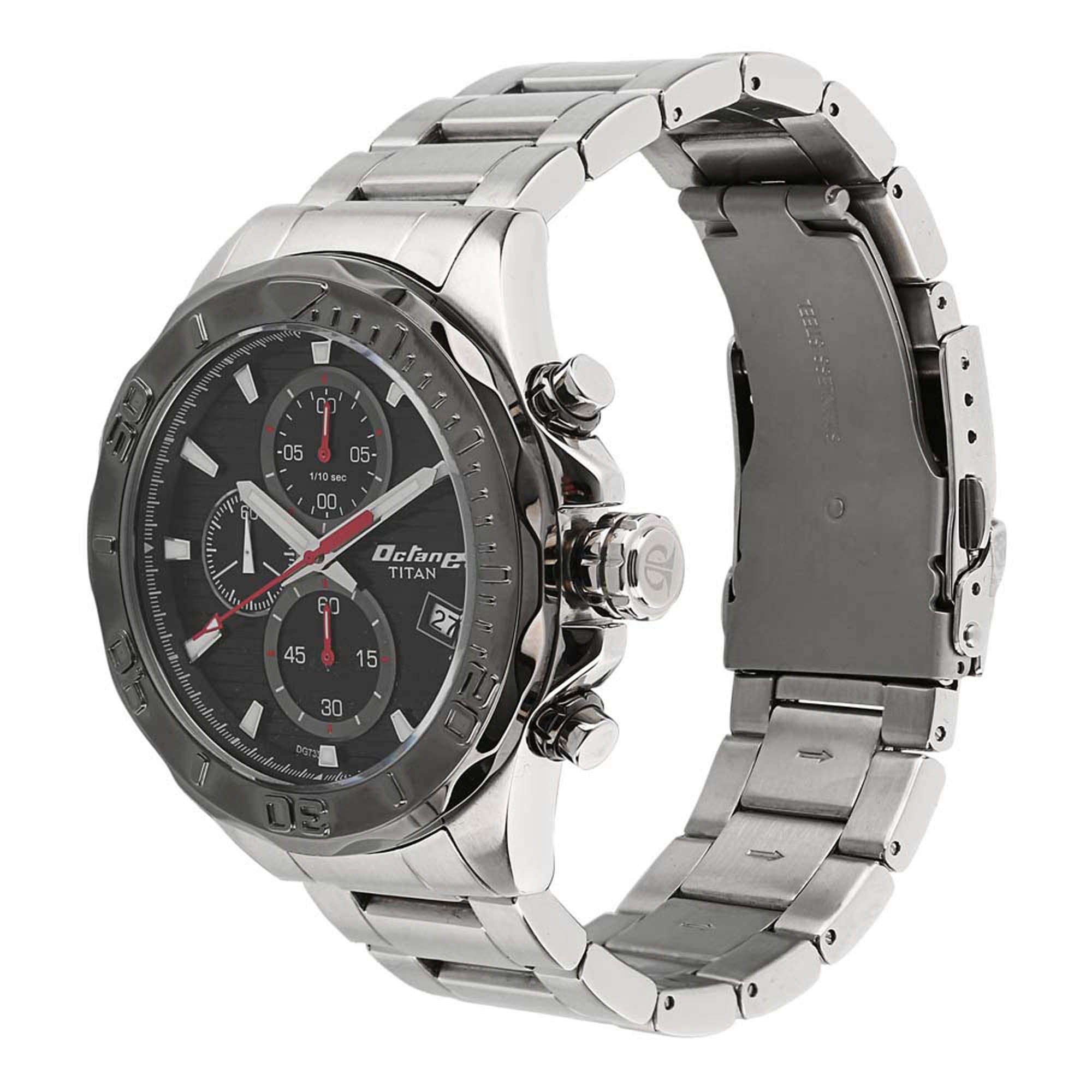 Titan Octane Black Dial Chrono Stainless Steel Watch for Men-PEROZ Accessories