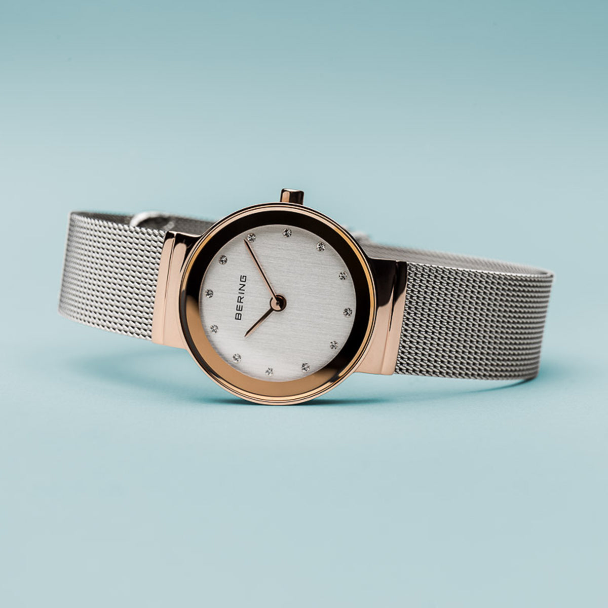 Bering Classic Polished Rose Gold Silver Mesh Watch-PEROZ Accessories