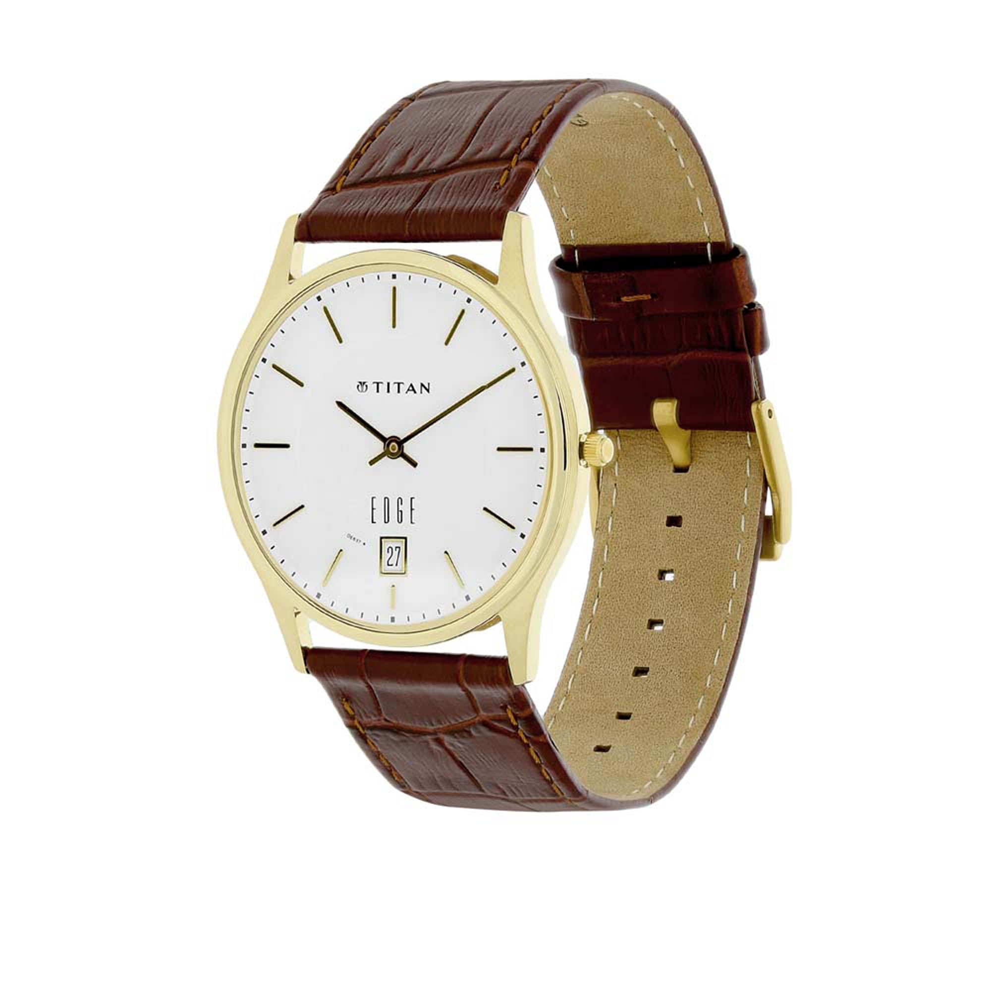 Titan Edge White Dial Analogue with Date Leather Strap Watch for Men-PEROZ Accessories