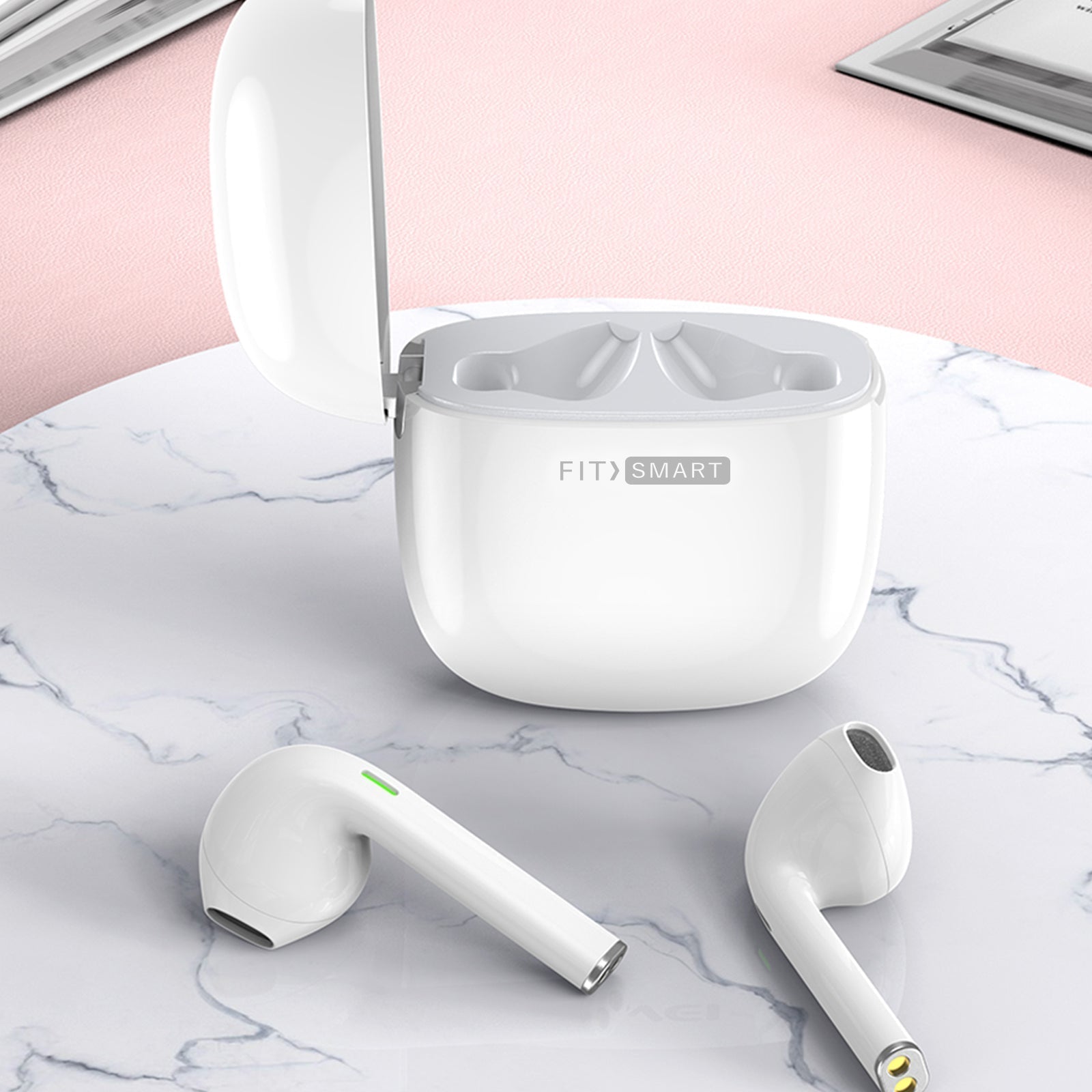 Fitsmart Headphones With Charging Case Wireless Portable White-Headphones-PEROZ Accessories