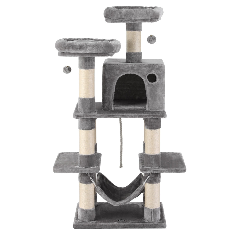 i.Pet Cat Tree 145cm Tower Scratching Post Trees Scratcher Condo House Light Grey-Pet Care > Cat Supplies > Cat Scratchers-PEROZ Accessories