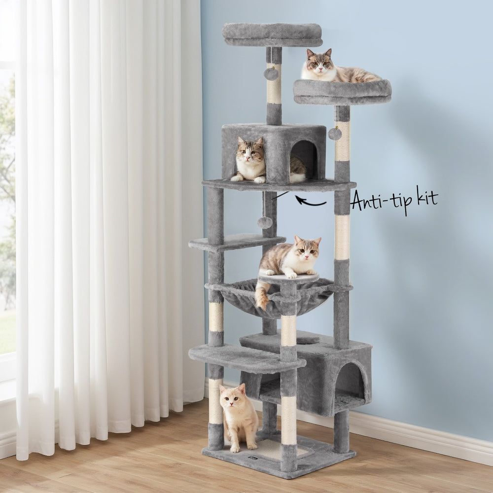 i.Pet Cat Tree 184cm Tower Scratching Post Trees Scratcher Condo House Light Grey-Pet Care > Cat Supplies > Cat Scratchers-PEROZ Accessories