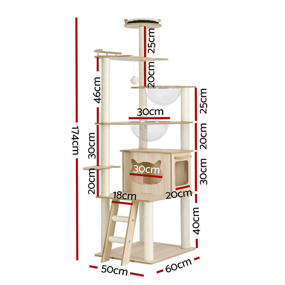 i.Pet Cat Tree Tower Scratching Post Scratcher 174cm Wood Bed Condo House Ladder-Pet Care > Cat Supplies > Cat Scratching Posts-PEROZ Accessories