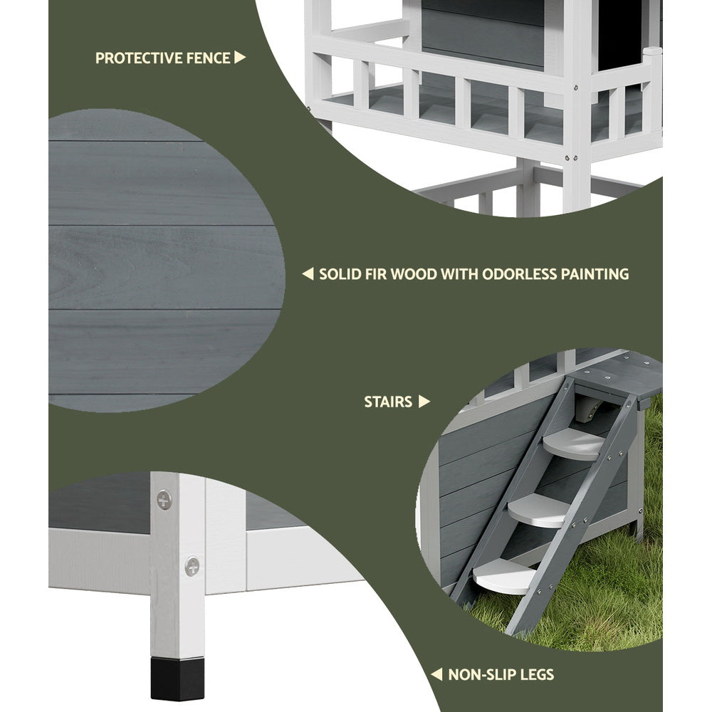 i.Pet Outdoor Cat House Shelter 72cm x 72cm x 127cm Rabbit Hutch Wooden Condo Small Outdoor Cat House-Pet Care > Coops & Hutches > Small Animal Habitats & Cages-PEROZ Accessories