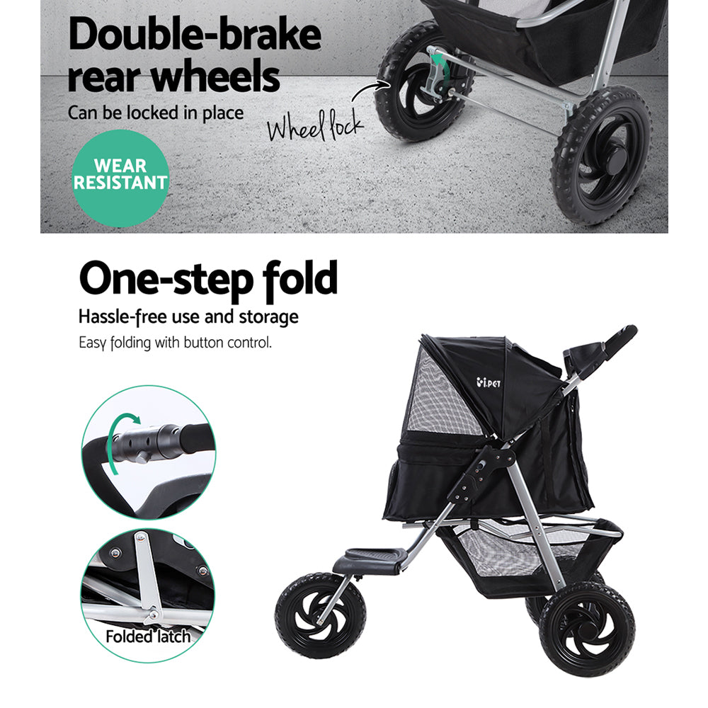i.Pet Pet Stroller Dog Pram Large Cat Carrier Travel 3 Wheels Foldable Pushchair-Pet Care > Cat Supplies > Cat Carriers & Crates-PEROZ Accessories