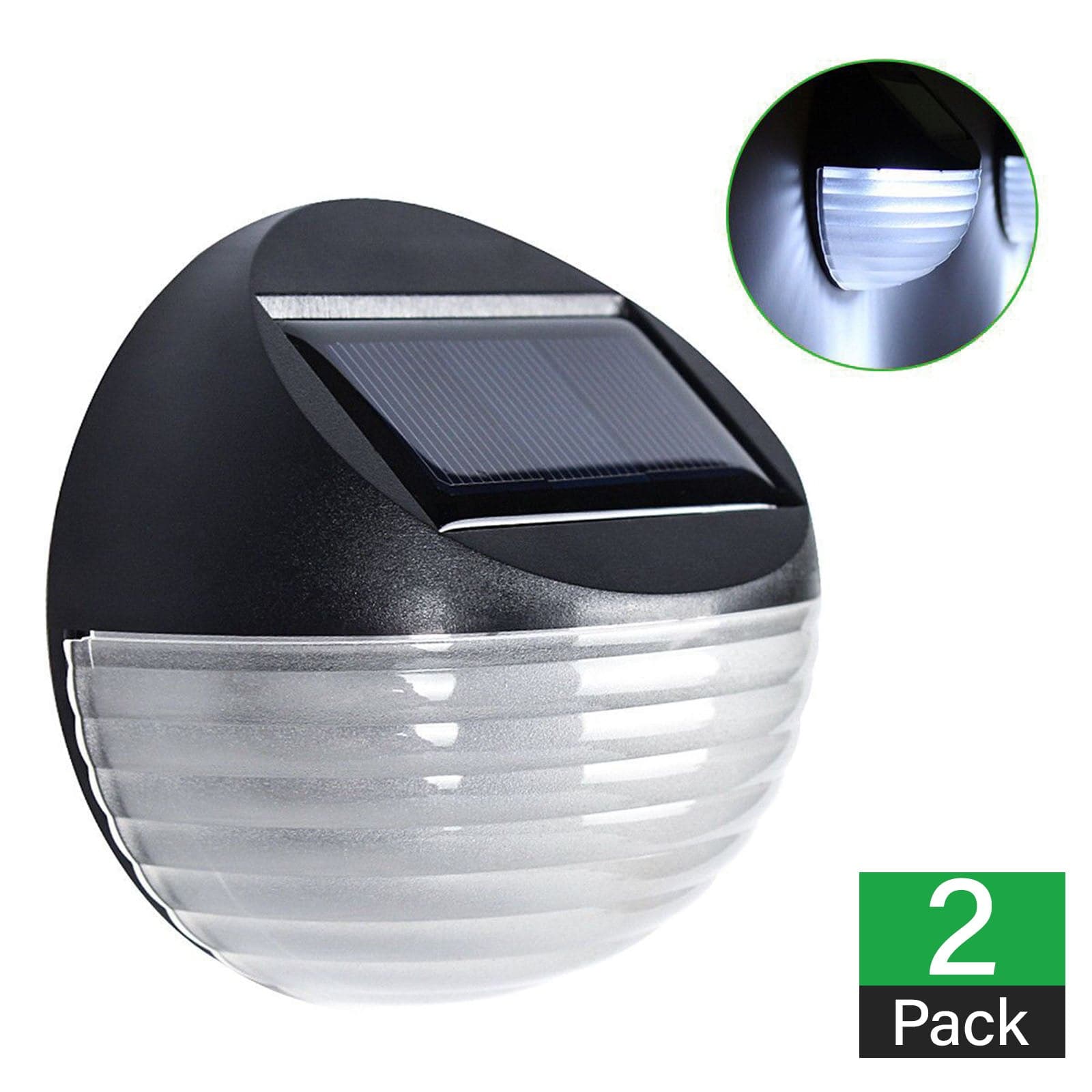 2 X Fence Lights Round Solar Powered LED Waterproof Outdoor Garden Wall Pathway-Outdoor Lights-PEROZ Accessories