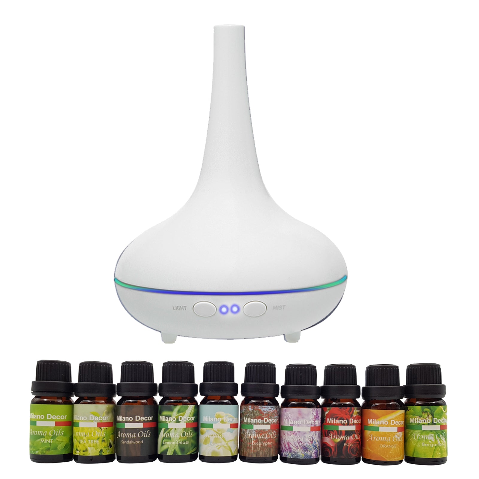 Milano Aroma Diffuser Set With 10 Pack Diffuser Oils Humidifier Aromatherapy-Home Fragrances-PEROZ Accessories