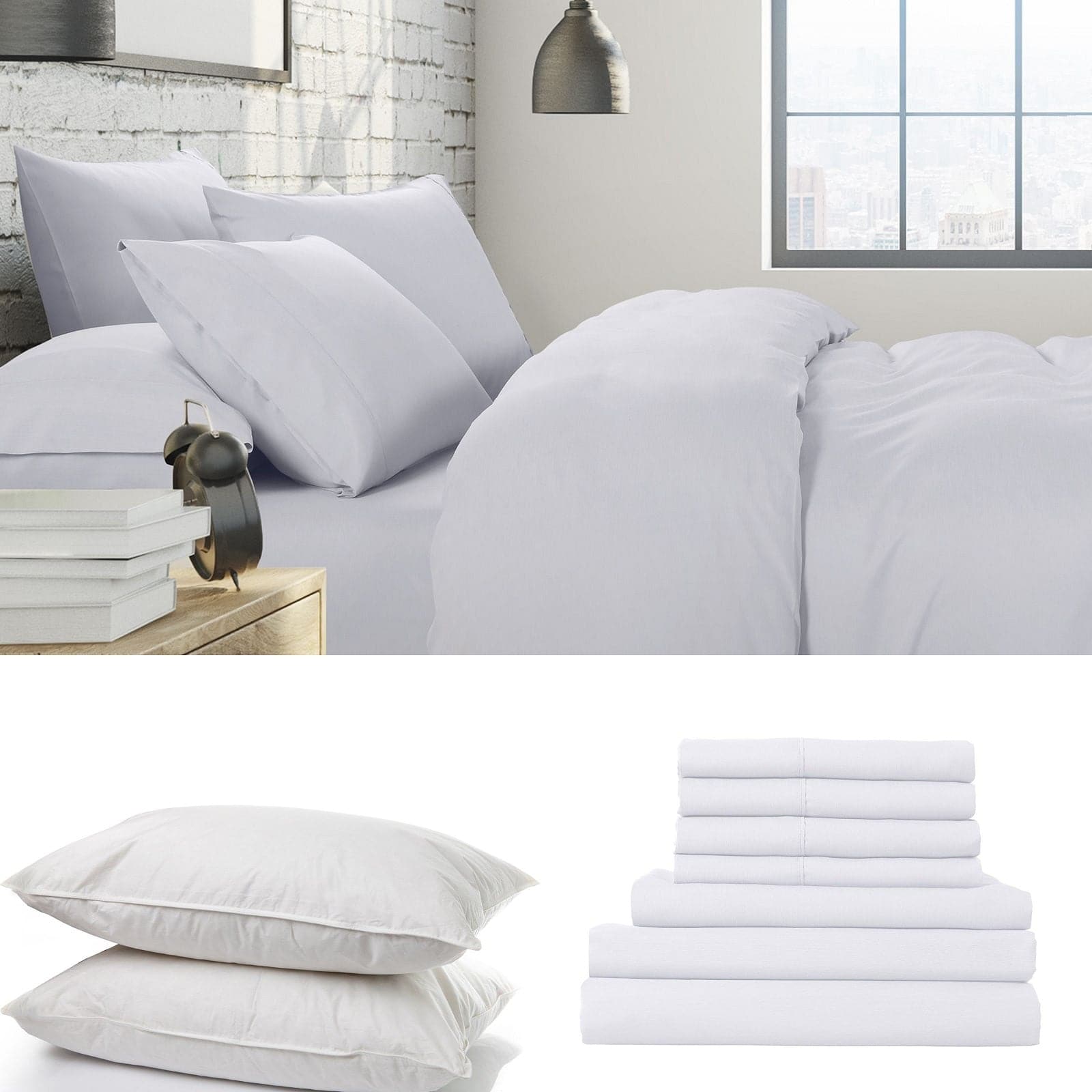 1500 Thread Count 6 Piece Combo And 2 Pack Duck Feather Down Pillows Bedding Set-Bed Linen-PEROZ Accessories