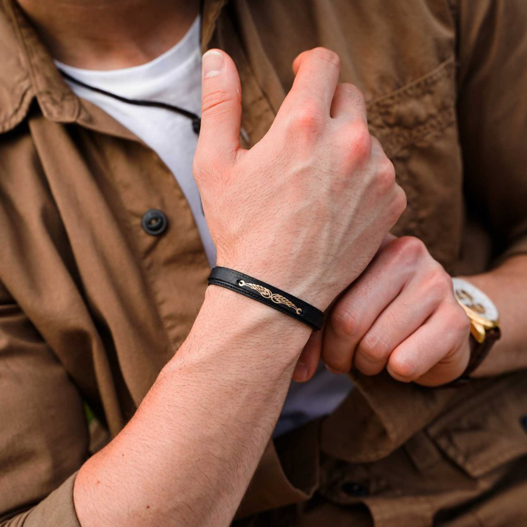 Angelica Leather Bracelet Studded with 18K Solid Gold lifestyle