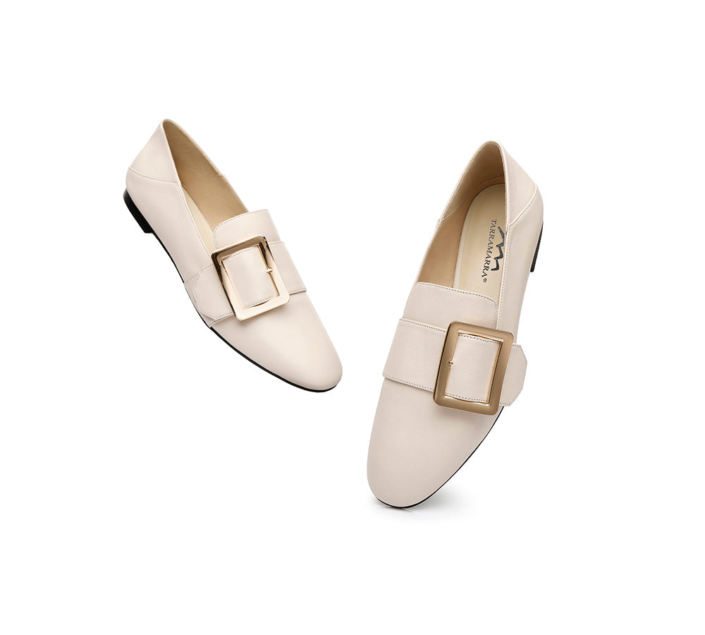 TARRAMARRA® Women Leather Square Buckle Almond Toe Flat Loafers Sally-PEROZ Accessories