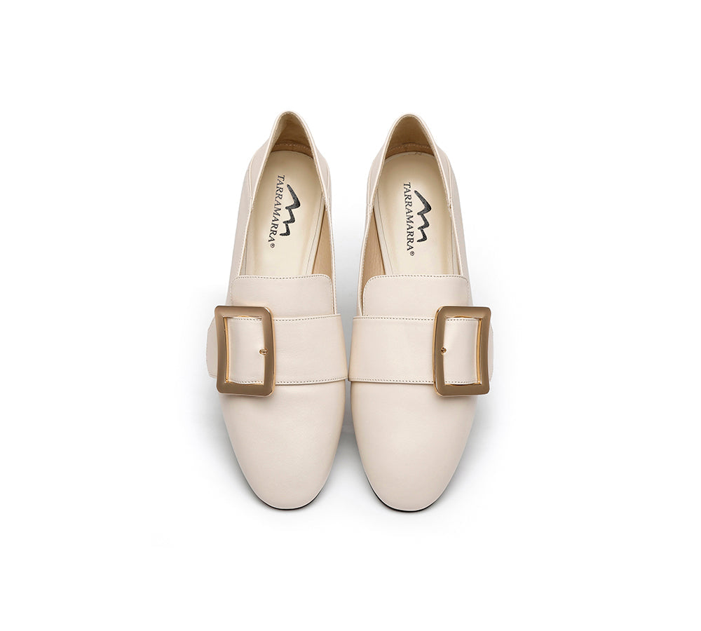 TARRAMARRA® Women Leather Square Buckle Almond Toe Flat Loafers Sally-PEROZ Accessories