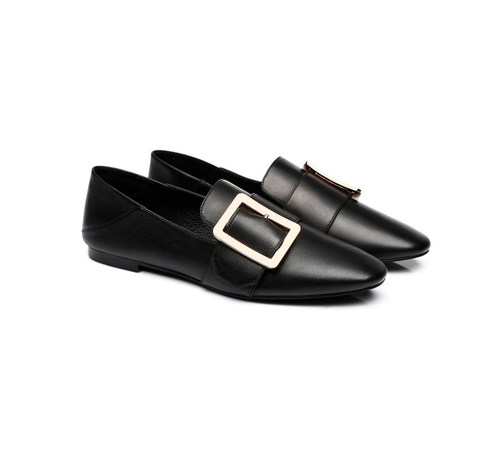 TARRAMARRA® Women Leather Square Buckle Almond Toe Flat Loafers Sally-PEROZ Accessories