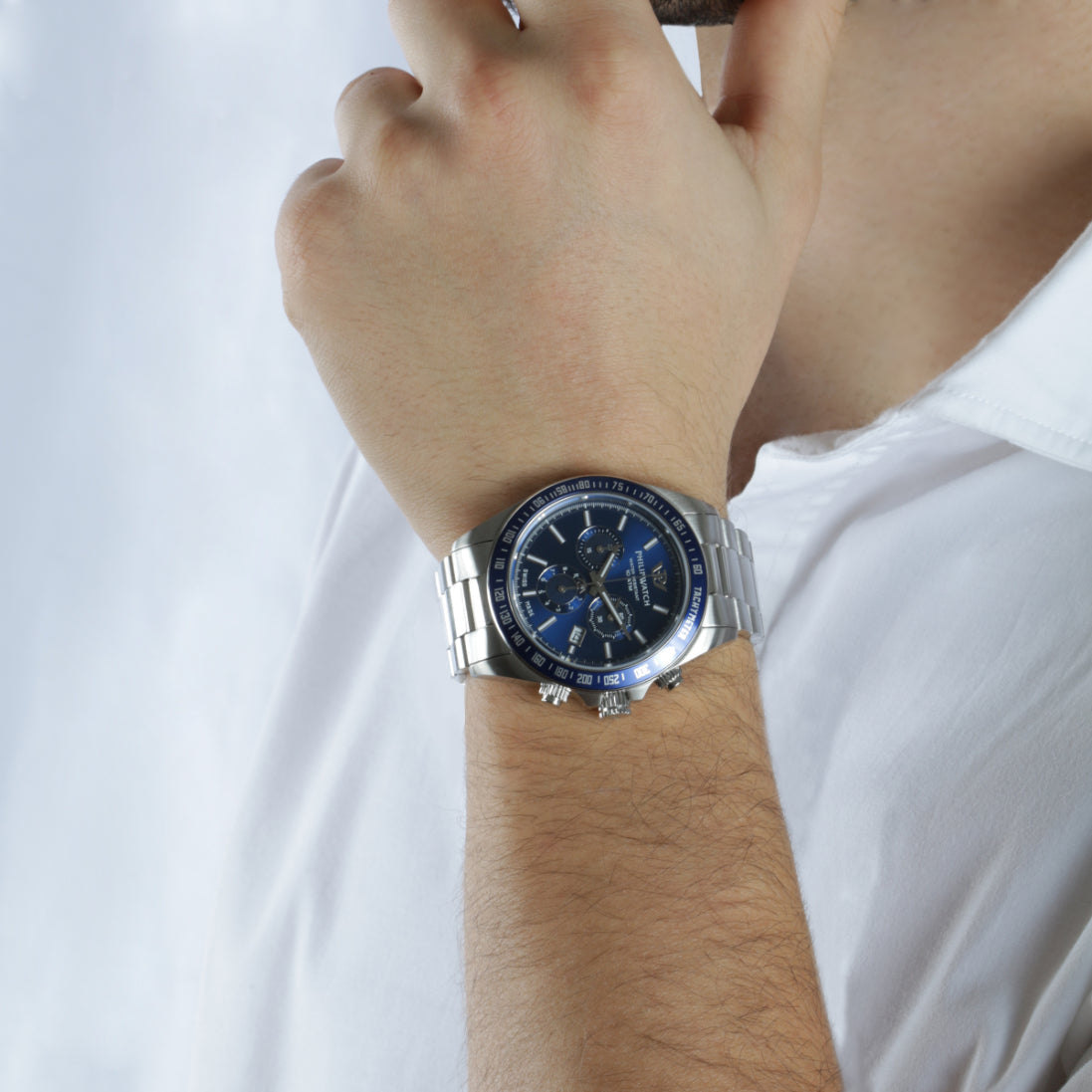 Philip Watch - Caribe Blue Sunray Silver Bracelet Chronograph Men&