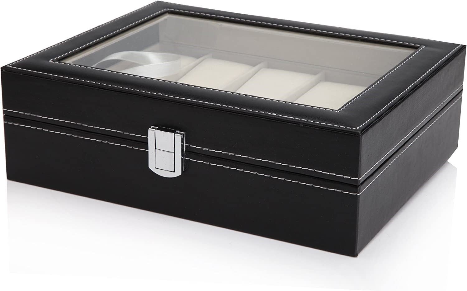 Black PU Leather Watch Organizer Display Storage Box Cases for Men & Women (10 slots)-Watch Accessories-PEROZ Accessories