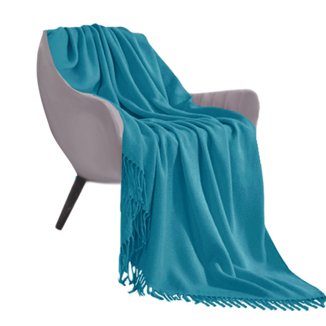 SOGA Blue Acrylic Knitted Throw Blanket Solid Fringed Warm Cozy Woven Cover Couch Bed Sofa Home Decor-Throw Blankets-PEROZ Accessories