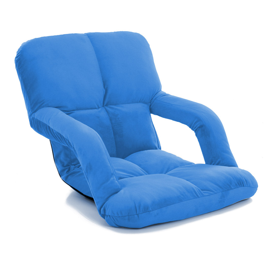SOGA Foldable Lounge Cushion Adjustable Floor Lazy Recliner Chair with Armrest Blue-Recliner Chair-PEROZ Accessories