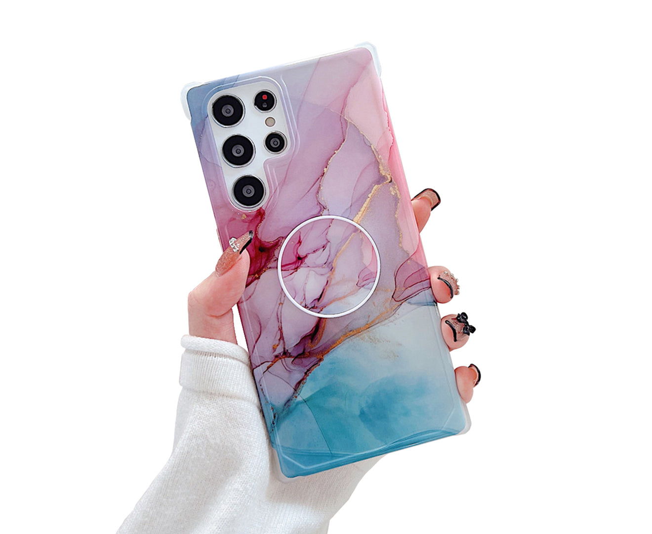 Anymob Samsung Phone Case Style Crack Granite Marble Fold Holder Soft Cover Pink For S22 Ultra S21 Plus Note 20 S20 FE S10 A51 A71 A50-Mobile Phone Cases-PEROZ Accessories