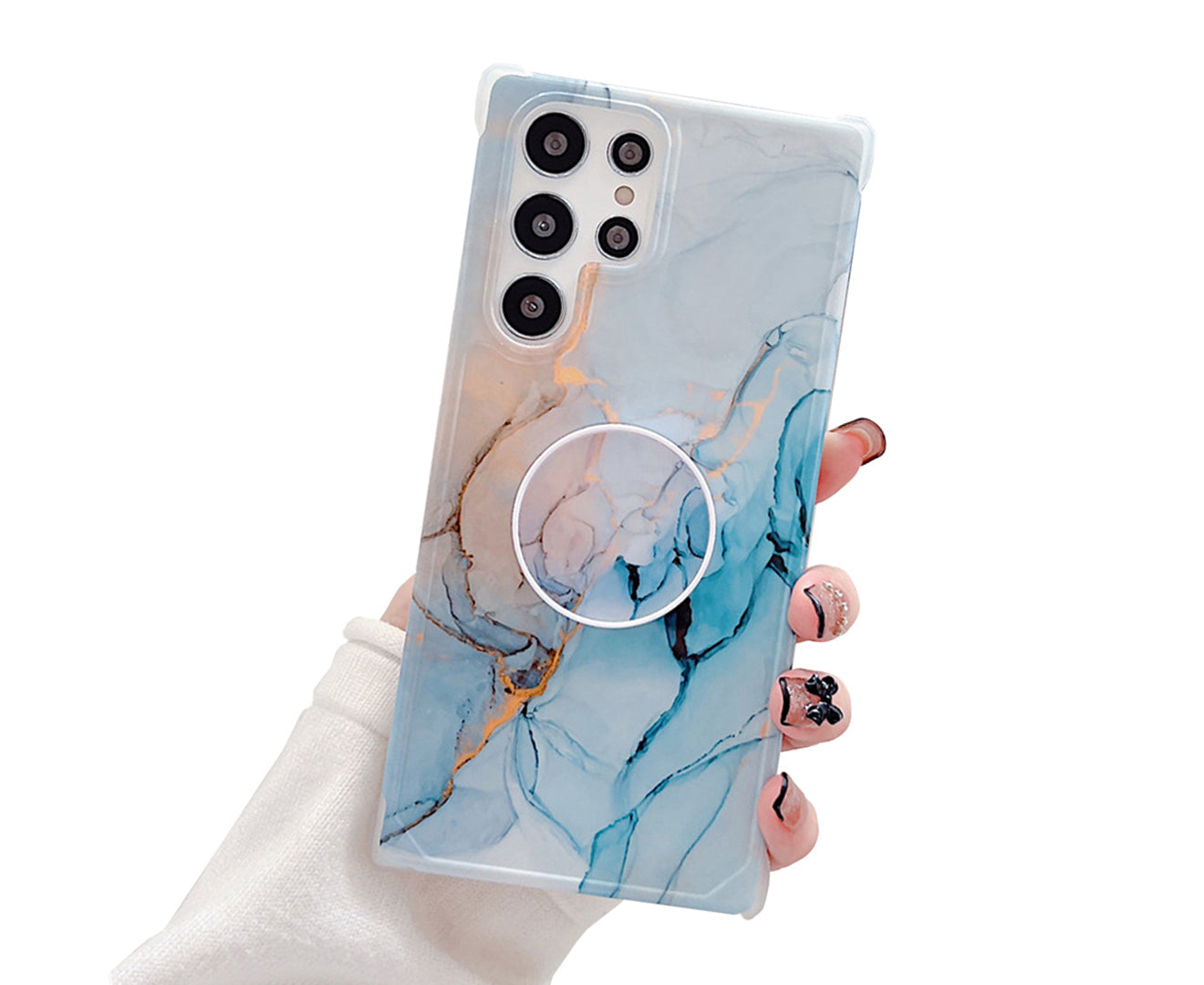 Anymob Samsung Phone Case Style Crack Granite Marble Fold Holder Soft Cover Light Blue For S22 Ultra S21 Plus Note 20 S20 FE S10 A51 A71 A50-Mobile Phone Cases-PEROZ Accessories