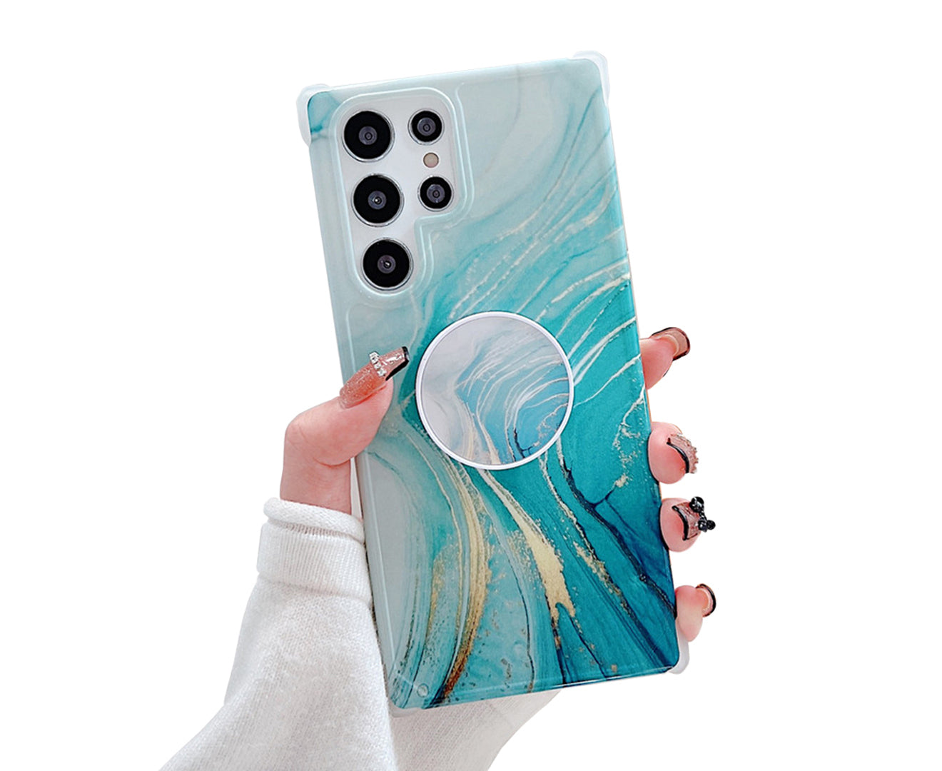 Anymob Samsung Phone Case Style Crack Granite Marble Fold Holder Soft Cover Blue For S22 Ultra S21 Plus Note 20 S20 FE S10 A51 A71 A50-Mobile Phone Cases-PEROZ Accessories