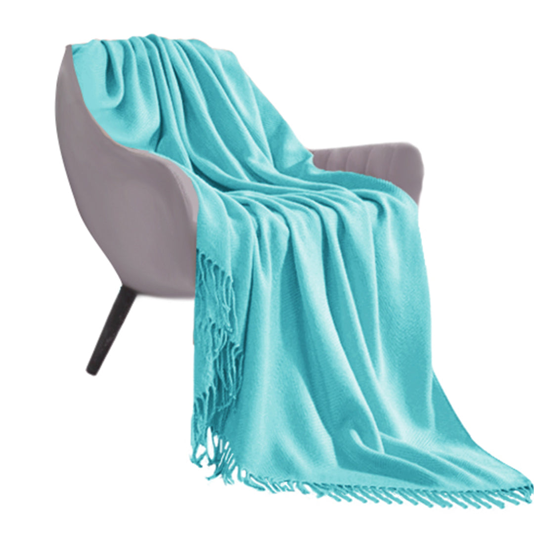 SOGA Teal Acrylic Knitted Throw Blanket Solid Fringed Warm Cozy Woven Cover Couch Bed Sofa Home Decor-Throw Blankets-PEROZ Accessories