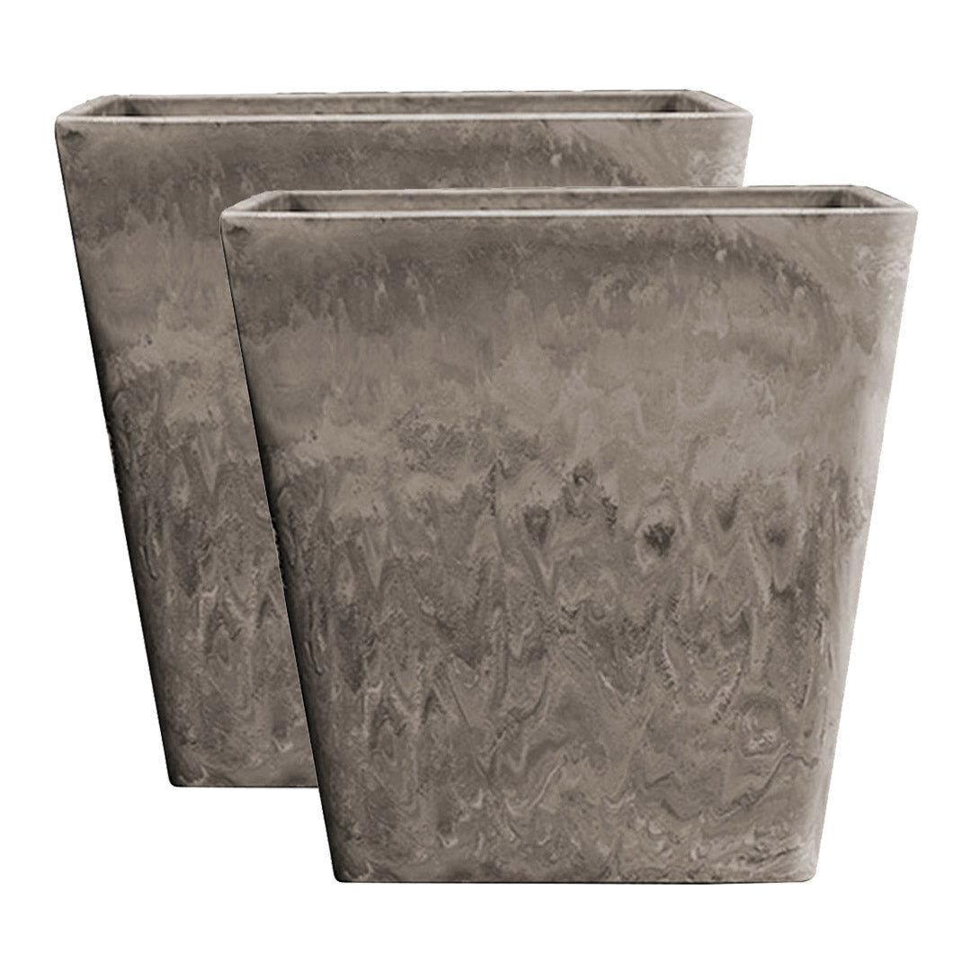 SOGA 2X 27cm Sand Grey Square Resin Plant Flower Pot in Cement Pattern Planter Cachepot for Indoor Home Office-Indoor Pots, Planters and Plant Stands-PEROZ Accessories