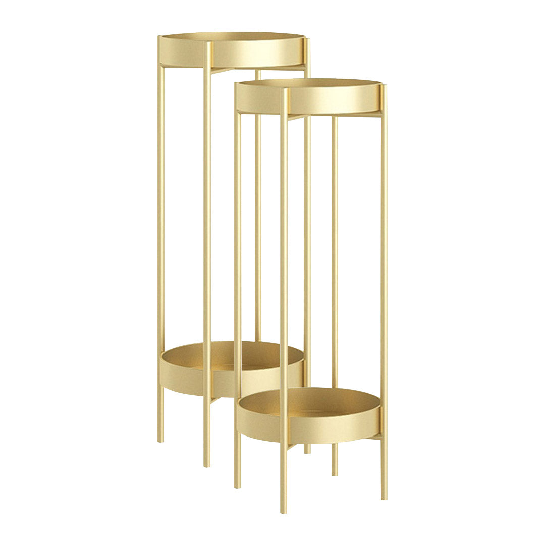 SOGA 2X 2 Layer 80cm Gold Metal Plant Stand Flower Pot Holder Corner Shelving Rack Indoor Display-Indoor Pots, Planters and Plant Stands-PEROZ Accessories