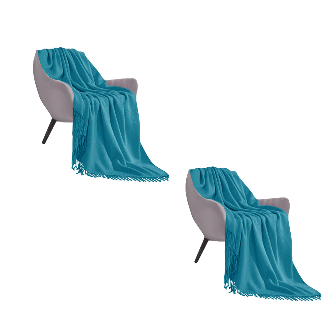 SOGA 2X Blue Acrylic Knitted Throw Blanket Solid Fringed Warm Cozy Woven Cover Couch Bed Sofa Home Decor-Throw Blankets-PEROZ Accessories