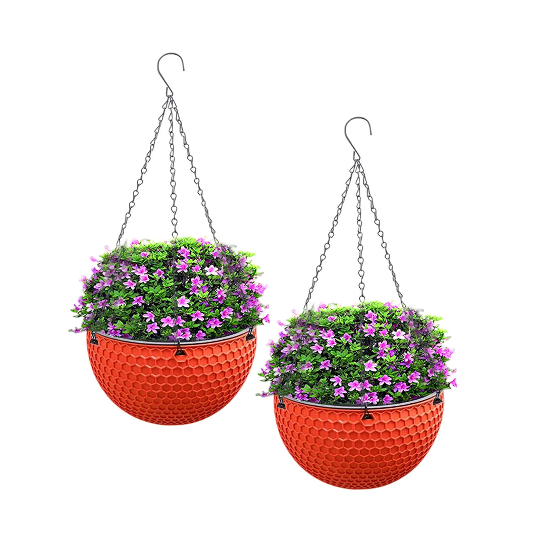 SOGA 2X Red Small Hanging Resin Flower Pot Self Watering Basket Planter Indoor Outdoor Garden Decor-Indoor Pots, Planters and Plant Stands-PEROZ Accessories
