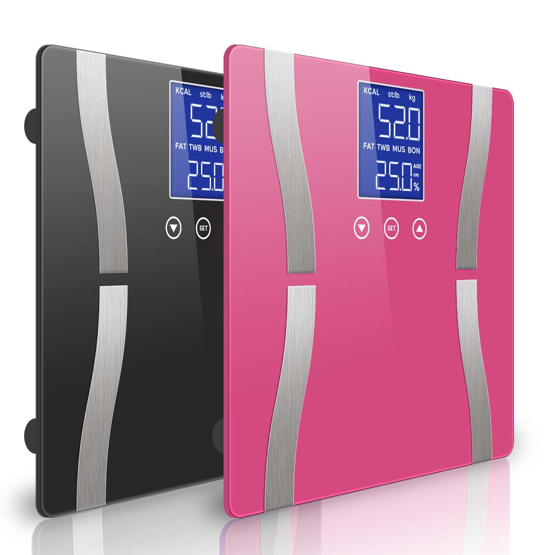 SOGA 2X Glass LCD Digital Body Fat Scale Bathroom Electronic Gym Water Weighing Scales Black Pink-Body Weight Scales-PEROZ Accessories